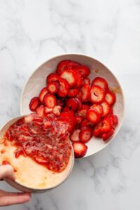 making homemade strawberry compote with fresh strawberries and honey