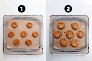 side by side on how to air fry peanut butter cookies