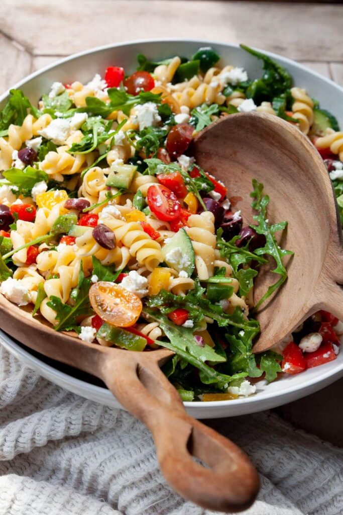 high protein Greek pasta salad recipe