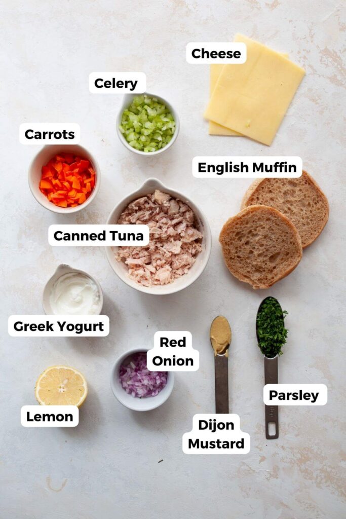 all ingredients in recipe in small bowls with labels