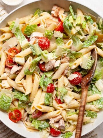 healthy high-protein balsamic chicken Caesar pasta salad recipe