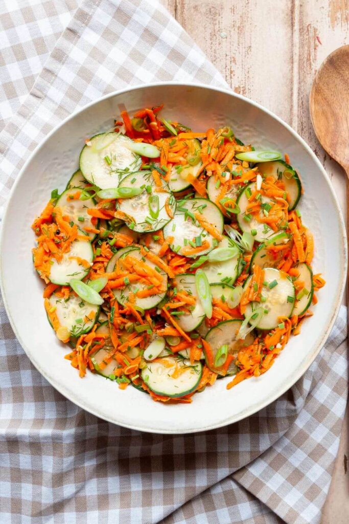 no-mayo cucumber carrot salad tossed in a light vinaigrette