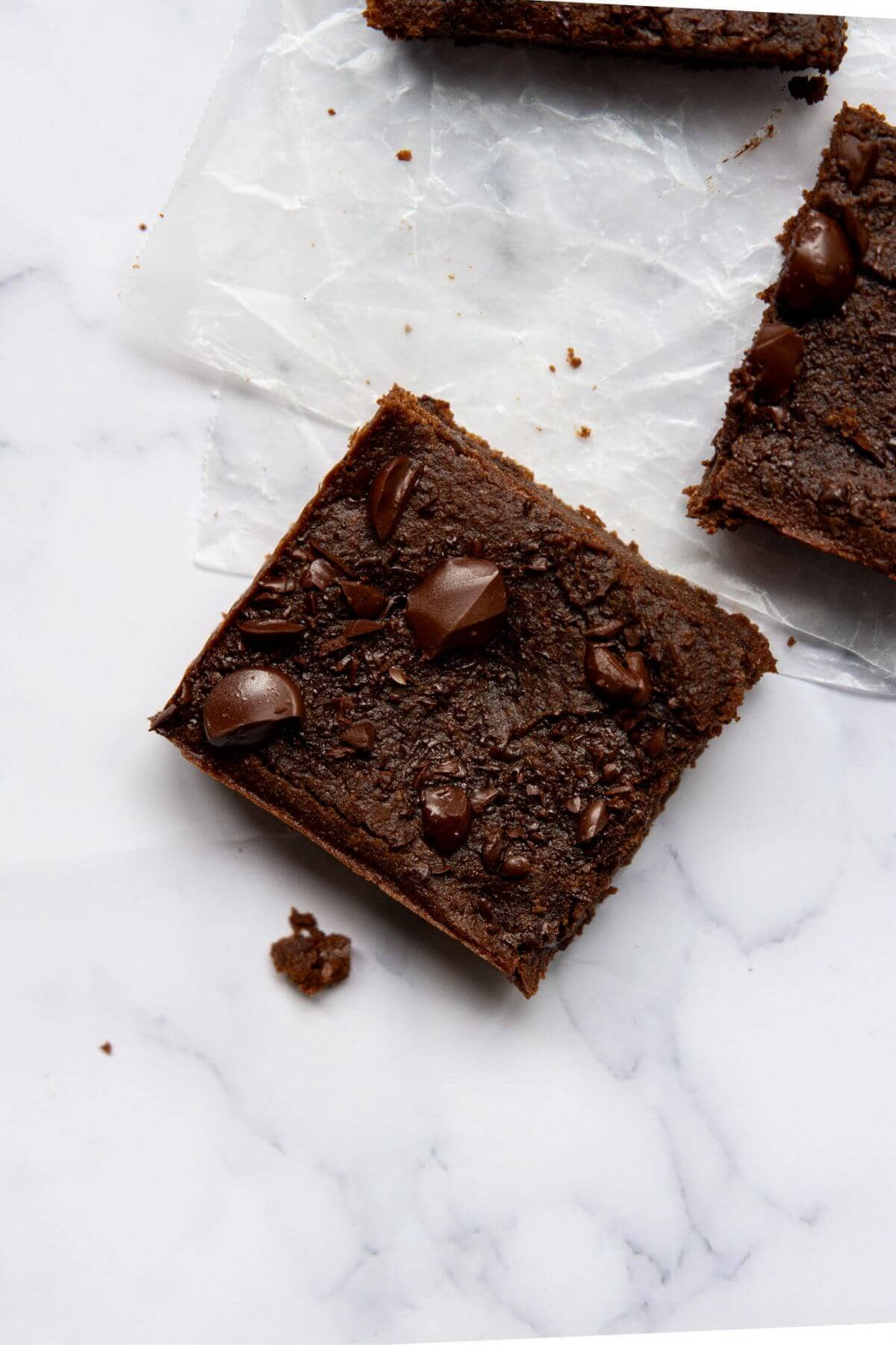 Fudgy vegan chickpea brownie.