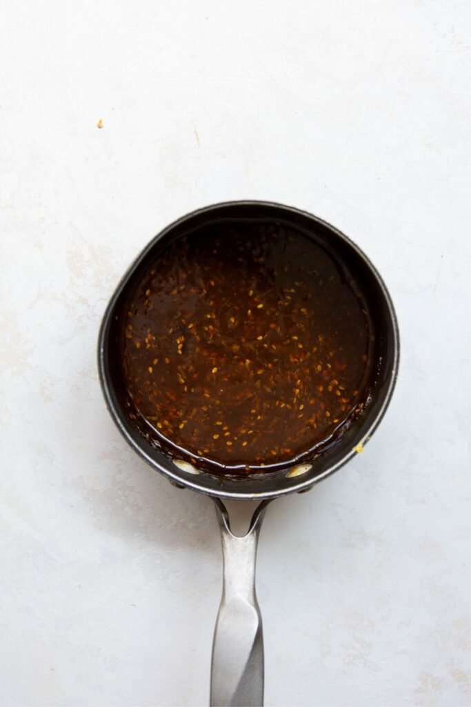 sticky homemade teriyaki sauce made with honey in a sauce pan