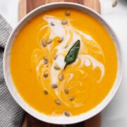 vegan and healthy pumpkin sweet potato soup recipe with coconut milk