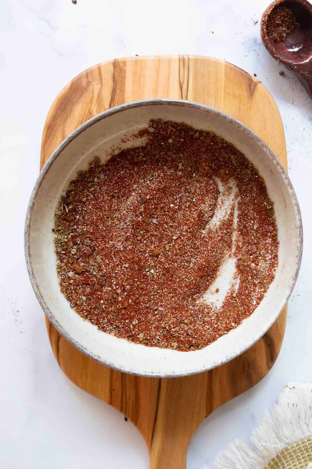 Homemade ground turkey seasoning in a bowl.
