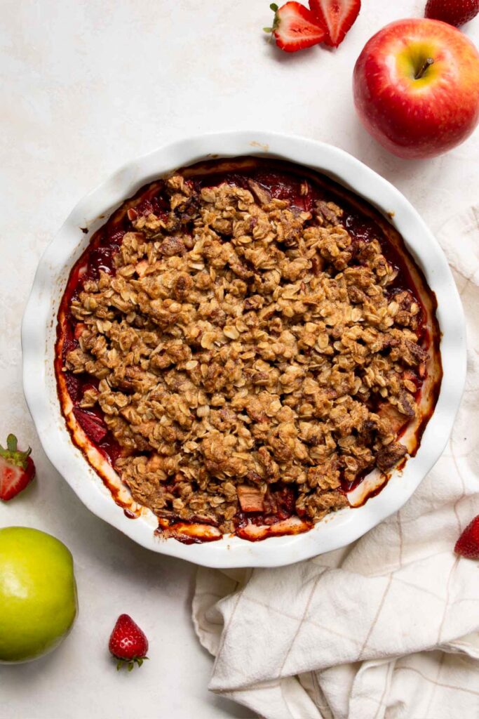 strawberry apple crumble with crisp and buttery oat topping