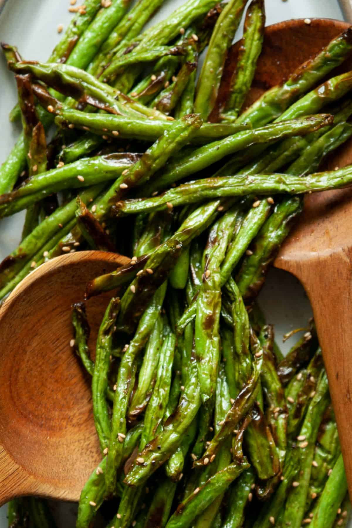 Crispy air fryer green beans Asian style.