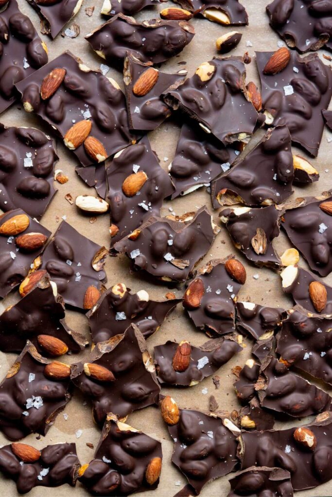 salted dark chocolate bark with almonds