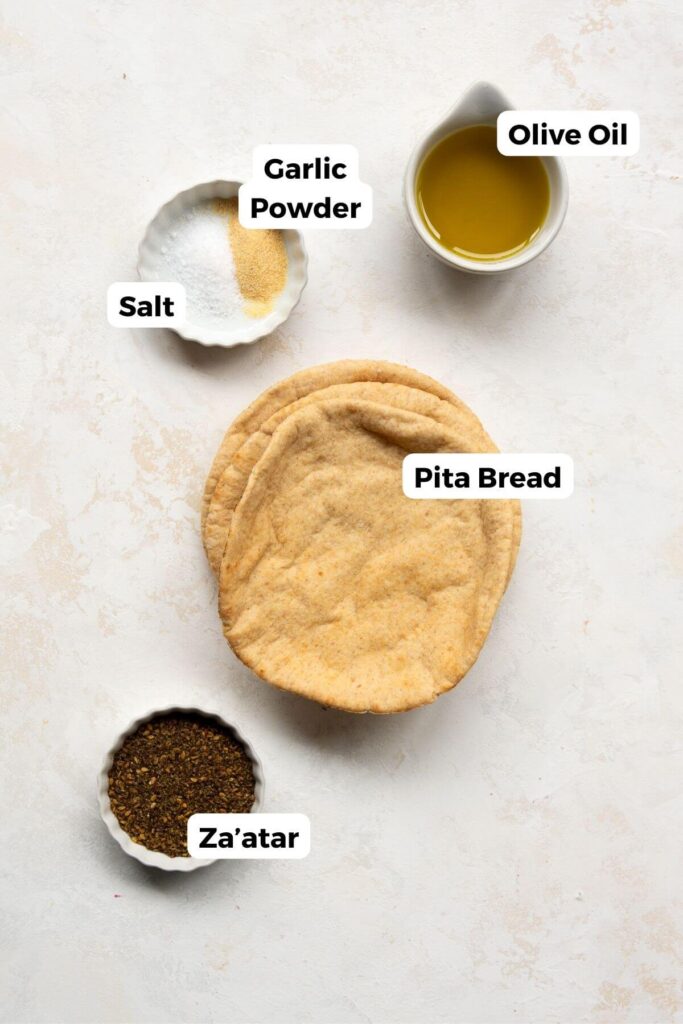 all ingredients in homemade pita chips recipe