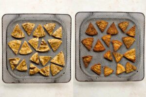 side by side of how to make homemade pita chips in the air fryer