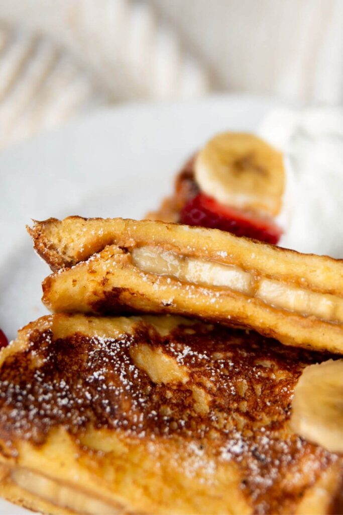 brioche french toast stuffed with peanut butter and banana
