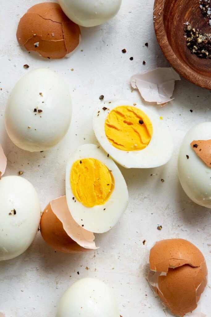 air fryer hard boiled egg cut in half to show inside