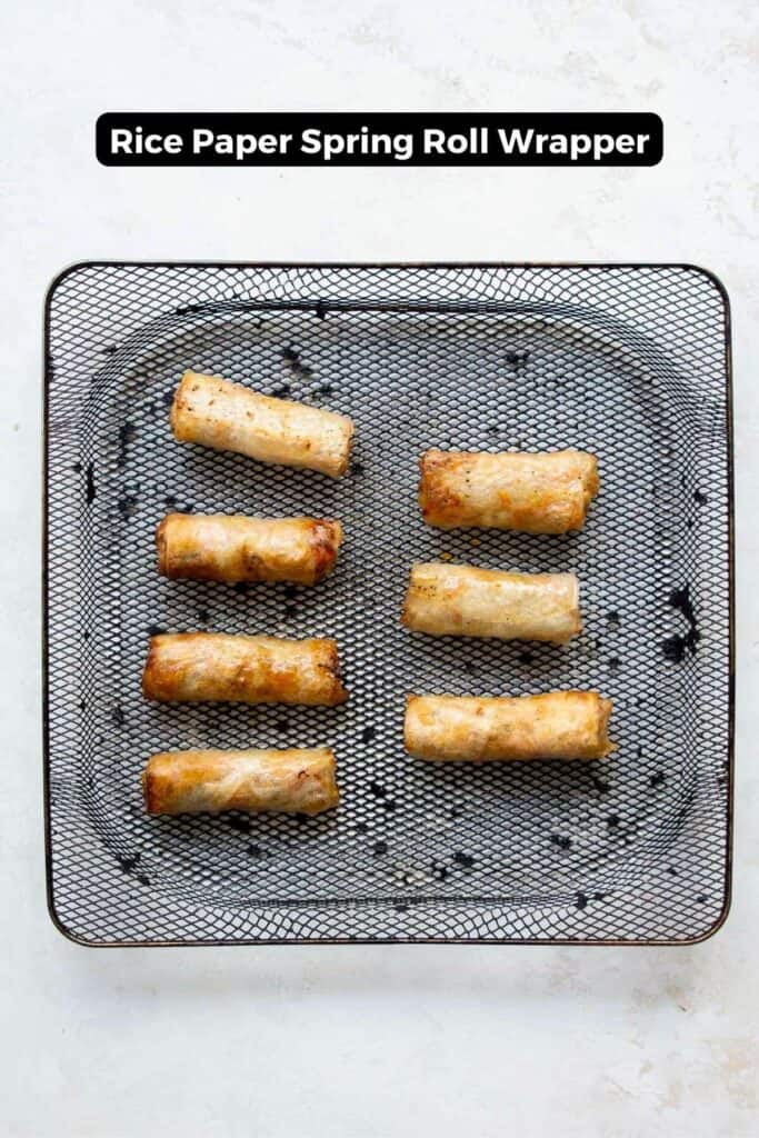 crispy spring rolls with a rice paper wrappers cooked in air fryer basket