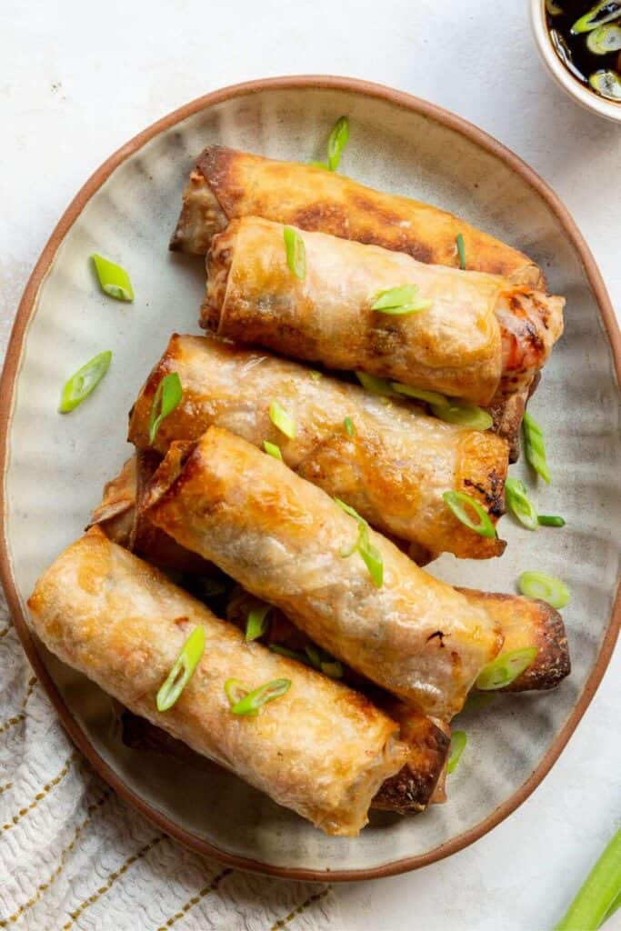 crispy air fryer spring rolls with ground chicken