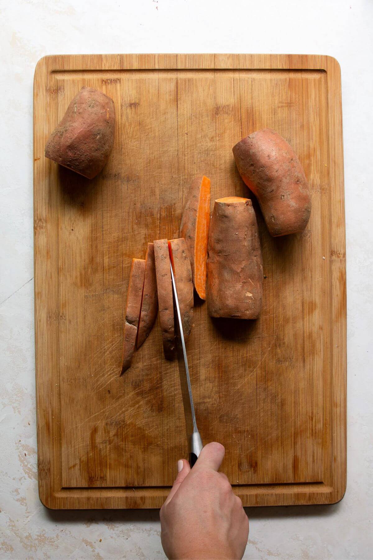 How to cut perfect sweet potato wedges.