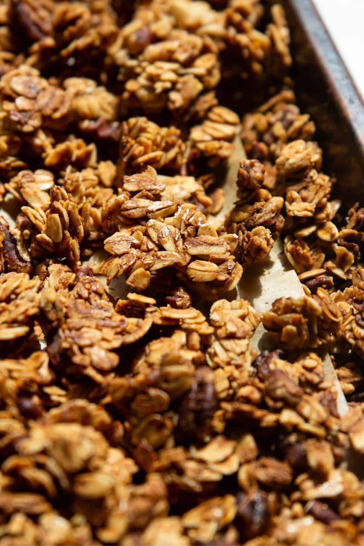 Cluster of chunky homemade, low-sugar healthy granola.