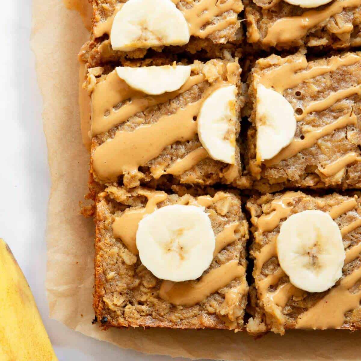 One bowl, healthy peanut butter banana baked oatmeal.