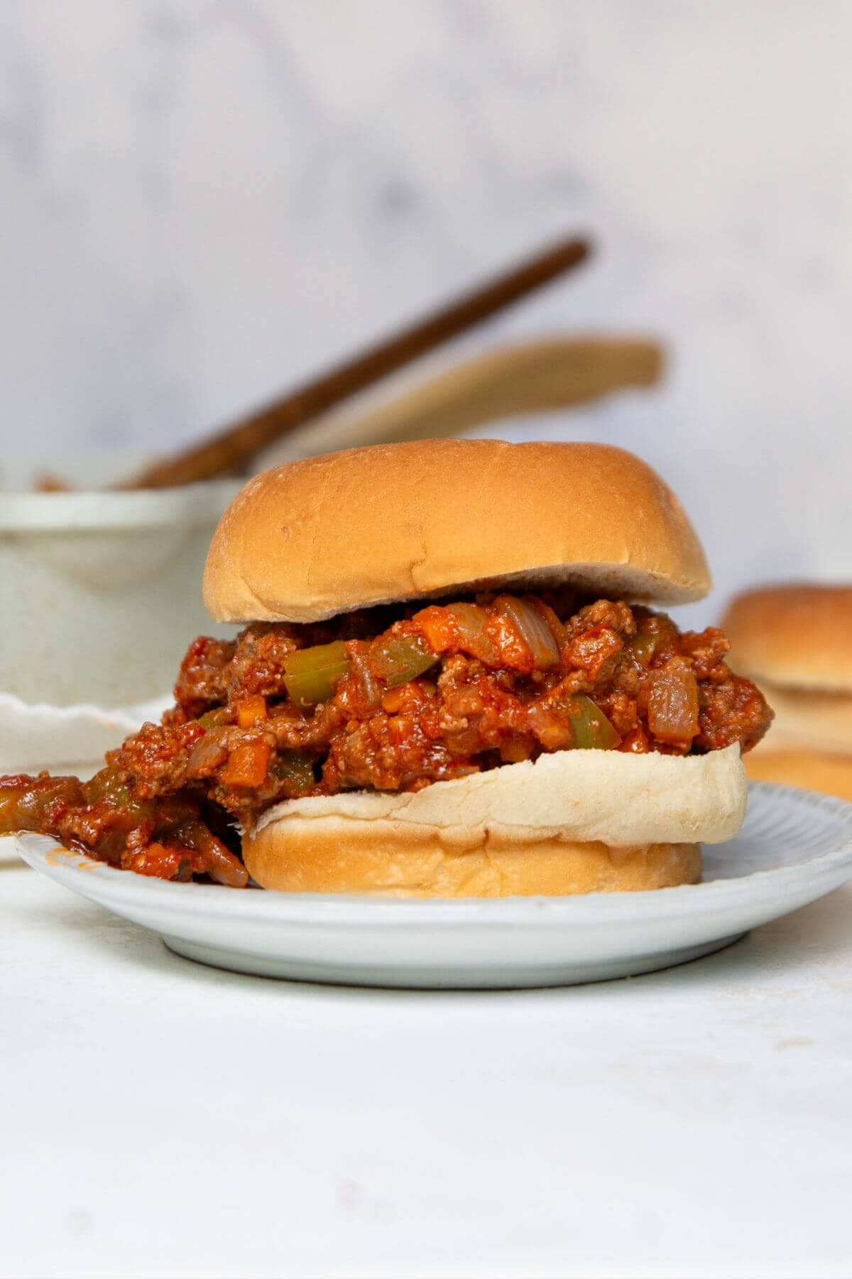 Healthy low-sugar sloppy joe made without ketchup or brown sugar, served on a toasted bun.