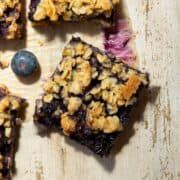 healthy blueberry pie crumble bars with gluten-free, vegan shortbread base and oatmeal crisp