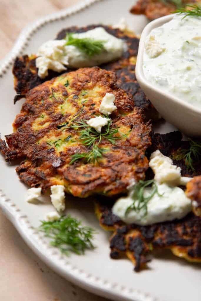 extra crisp zucchini fritters with feta