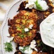 crispy healthy zucchini fritters made with oat flour and feta cheese