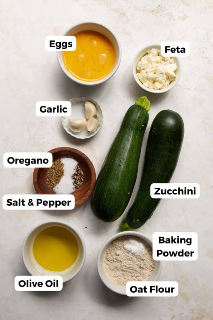 all ingredients in recipe in small bowls with labels