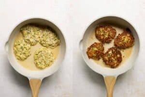 side by side how to cook zucchini fritters in a pan