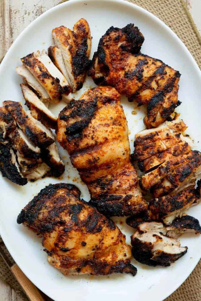 skinless and extra crispy grilled chicken thighs