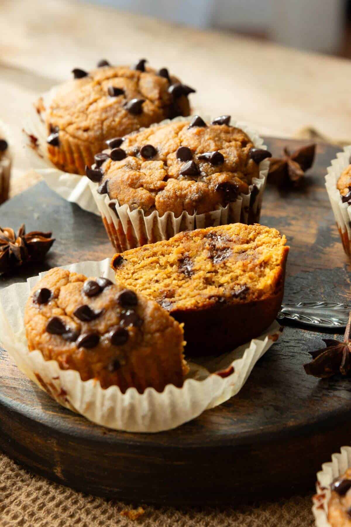 Healthy, gluten-free pumpkin muffins made with protein powder.