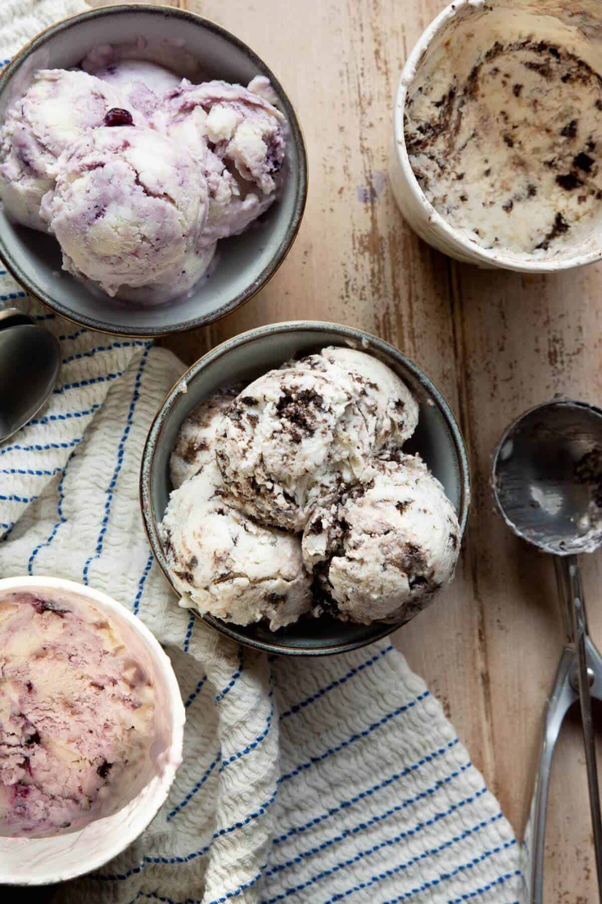 Creamy high protein cottage cheese ice cream with cookies.
