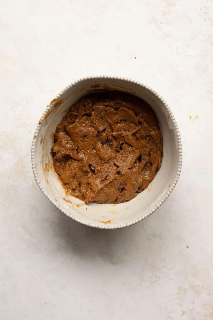 healthy cookie batter which chocolate chips in a bowl