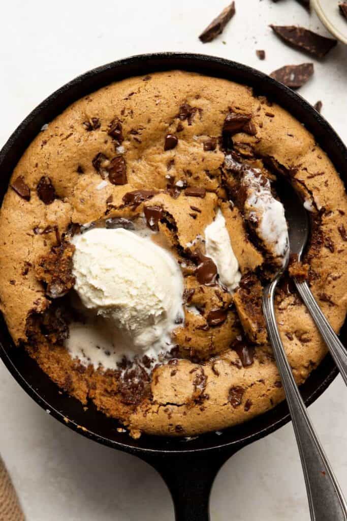 healthy and dairy-free chocolate chip cookie skillet