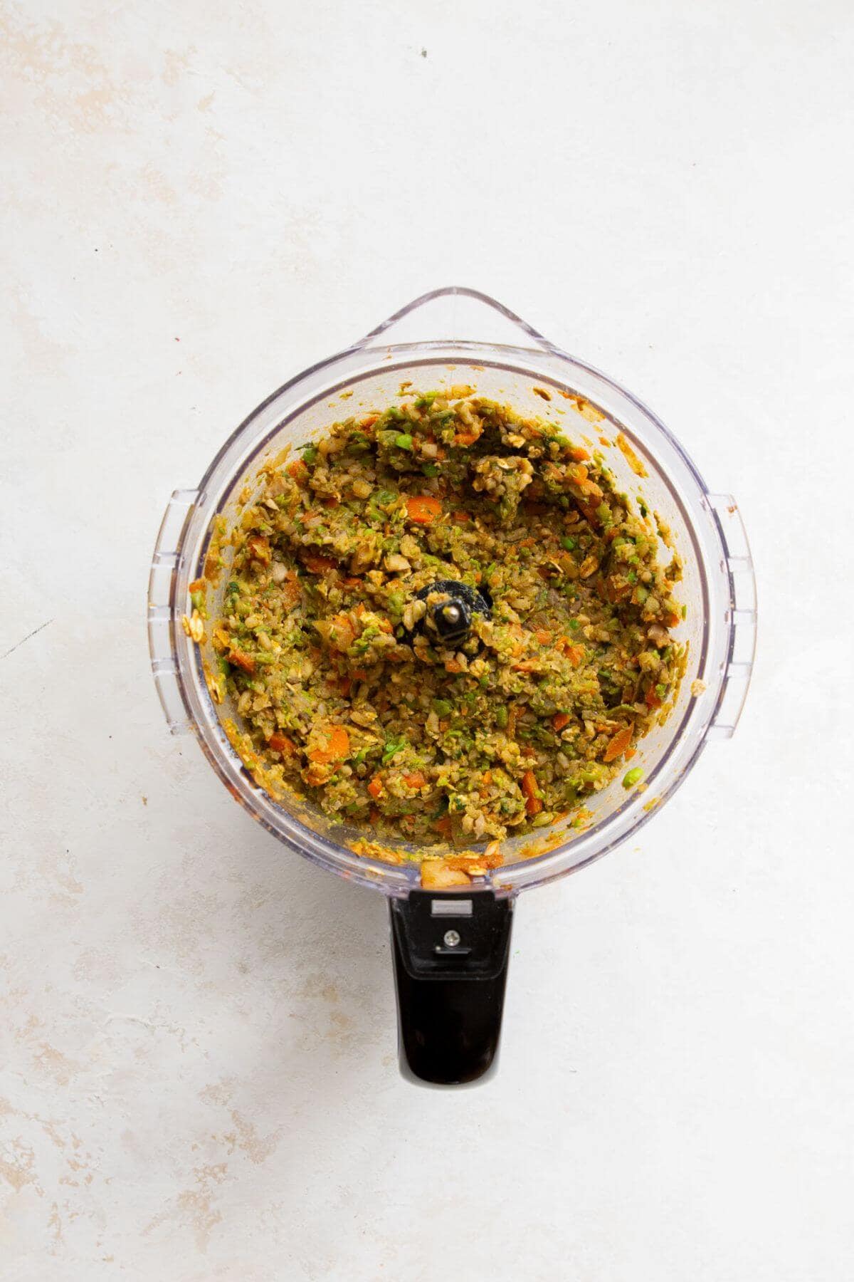 veggie burger mixture in a food processor