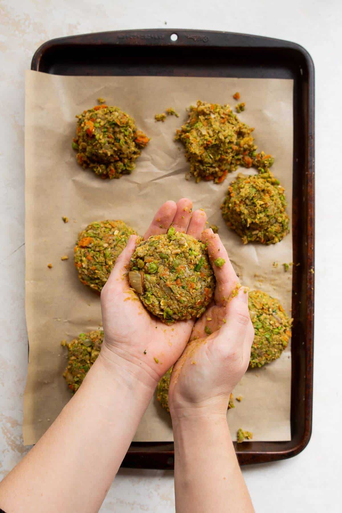 shaping veggie burgers