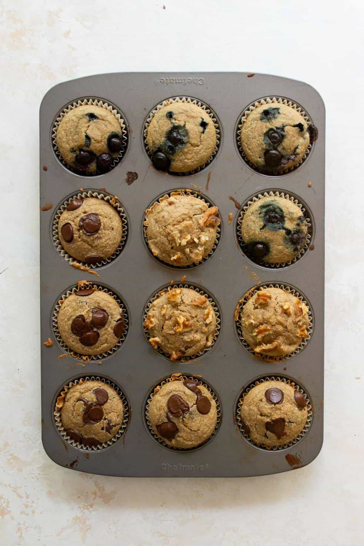 super fluffy banana oatmeal blender muffins baked in a muffin tine