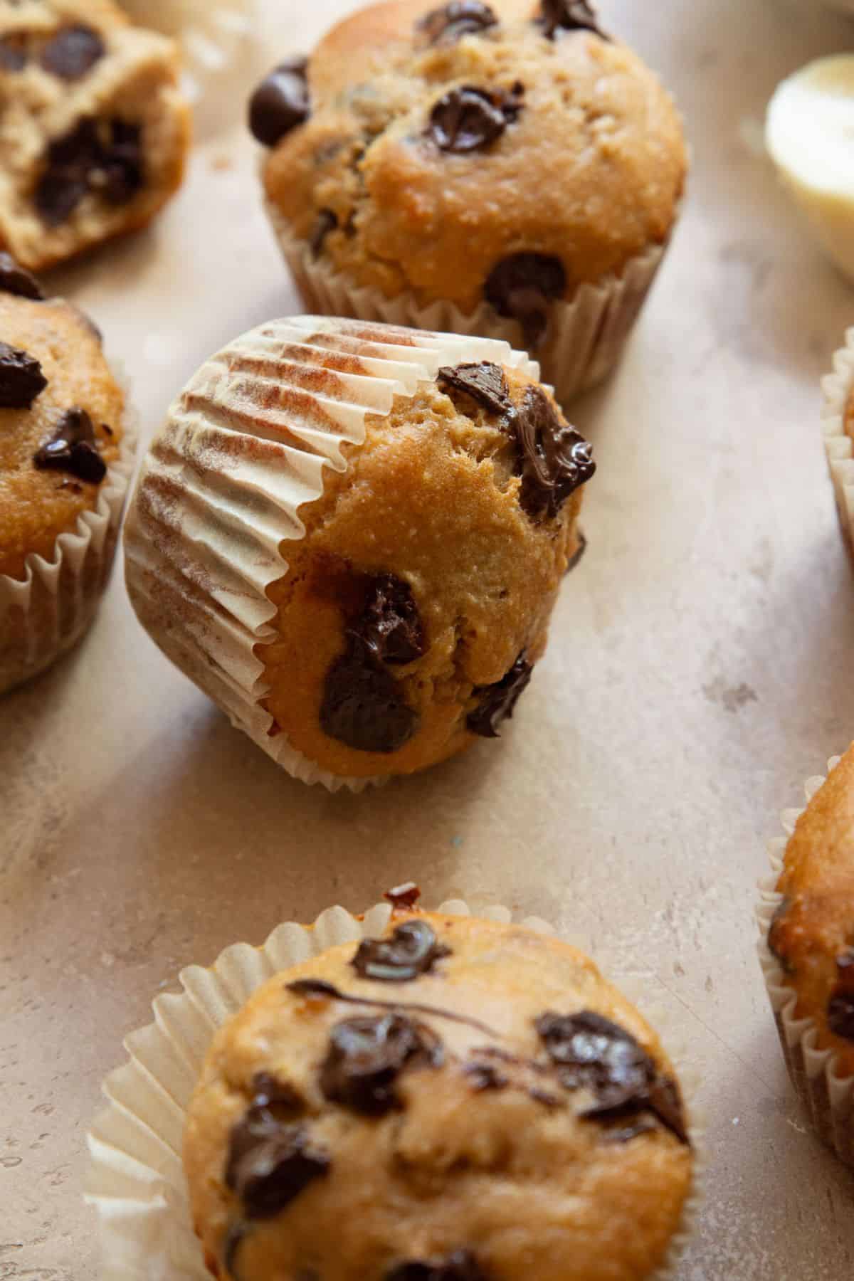 banana protein muffins with chocolate chips