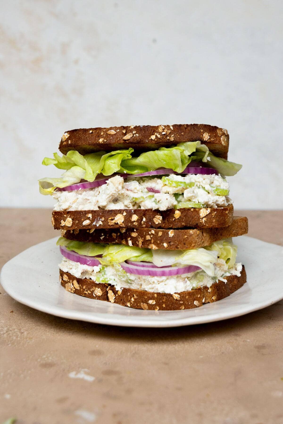 healthy chicken salad made with greek yogurt and cottage cheese