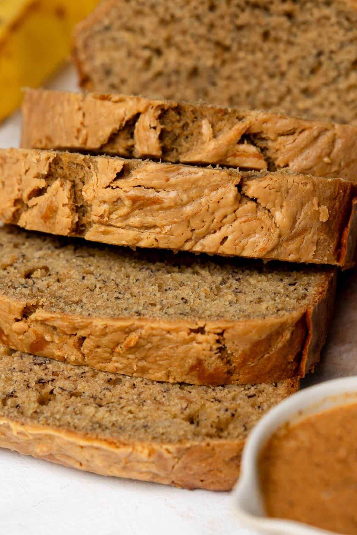 soft and fluffy peanut butter banana bread