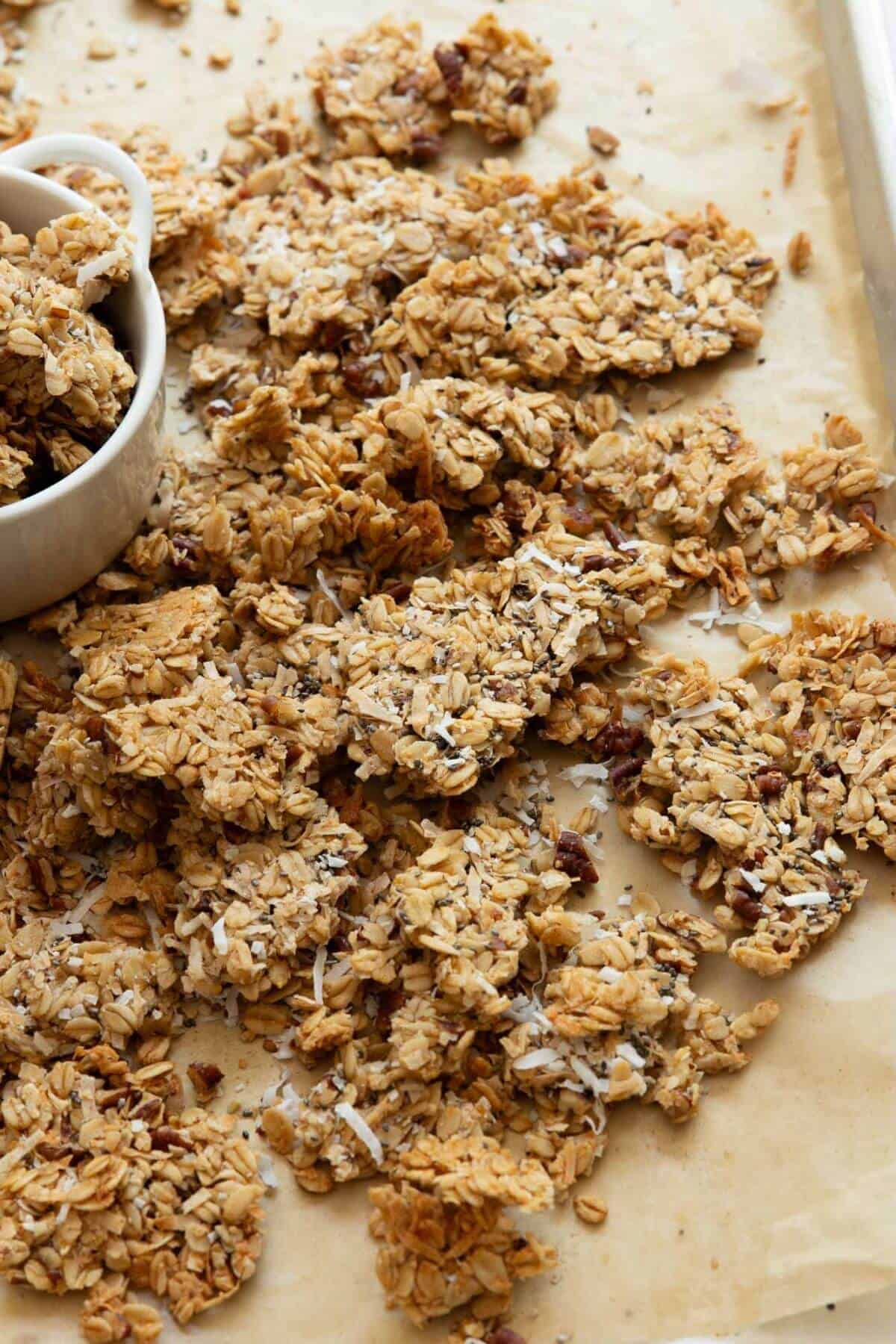 homemade coconut granola with bug clusters