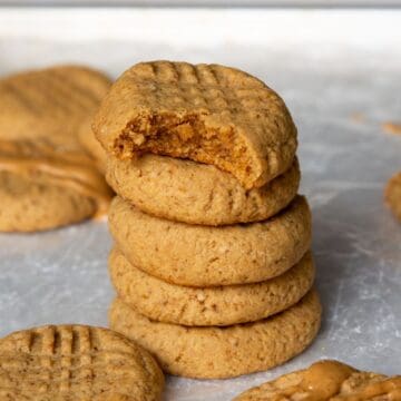 Soft and gooey almond flour peanut butter cookies that are gluten-free and keto-friendly.