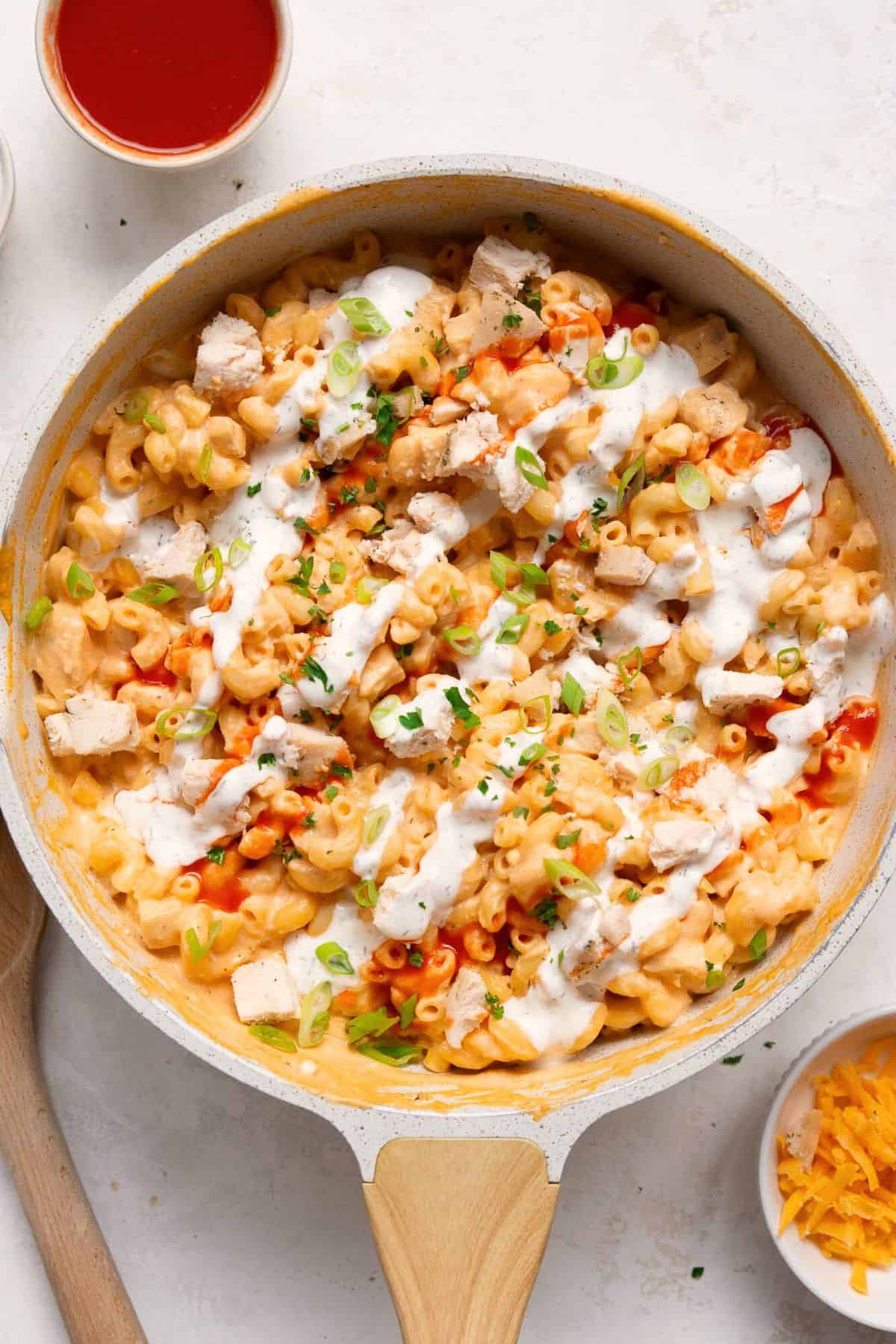 Easy, high-protein buffalo chicken mac and cheese made with cottage cheese.