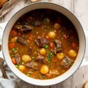 High-protein healthy beef stew with no cream or butter.