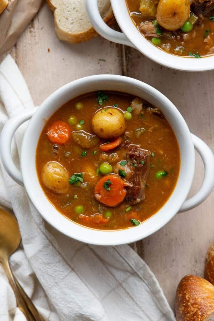 Healthy beef stew with potatoes and carrots.