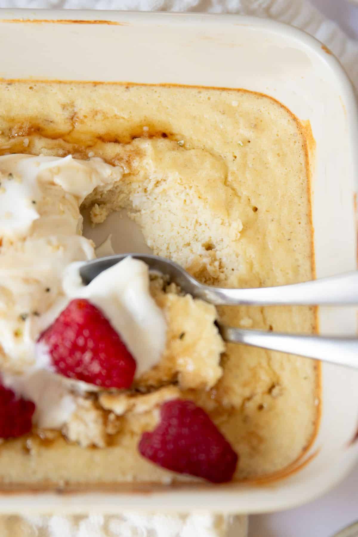 Fluffy inside of high protein pancake bowl.