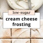 Healthy cream cheese frosting recipe with Greek yogurt and maple syrup, made without butter or powdered sugar.