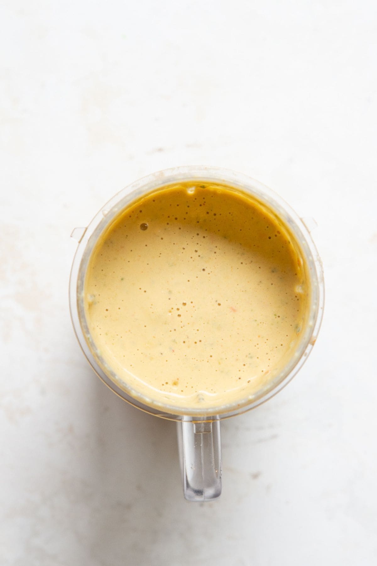 Smooth, creamy high protein cottage cheese queso after the final blend.