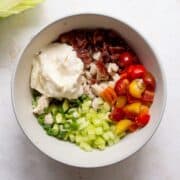 Healthy BLT chicken salad with greek yogurt.