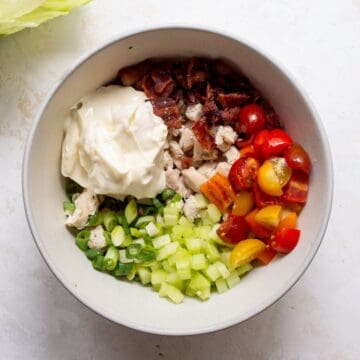 Healthy BLT chicken salad with greek yogurt.