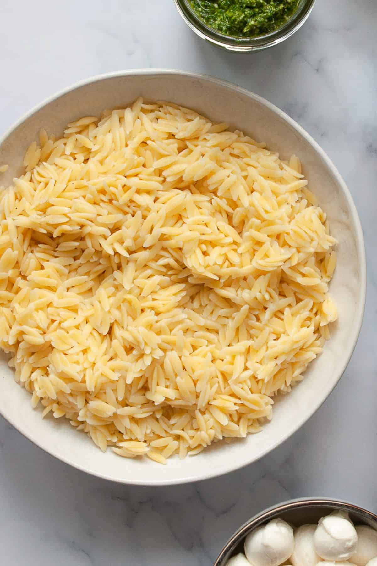 Cooking orzo until al dente for orzo pasta salad.